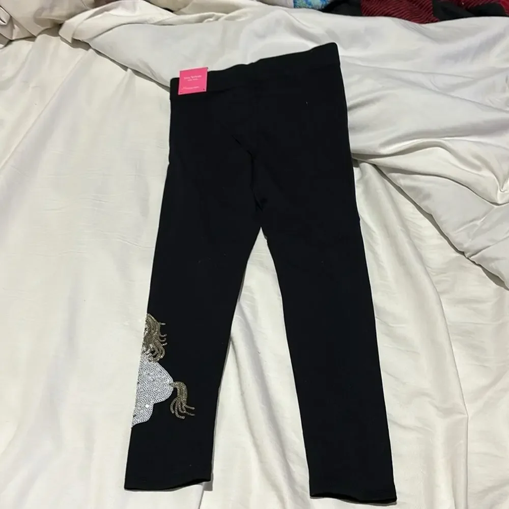 Isacc Mizrahi 7/8 black leggings sequined unicorn on ankle white gold NWT